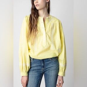 Zadig And Voltaire Tigy Embroidered Cotton Blouse In Yellow Women’s Small